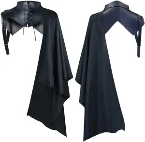 Cloak Coat for Men Winter Warm Gothic Wool Faux Fur Collar Long Cape Cloak Vintage Medieval Viking Fleece Jacket