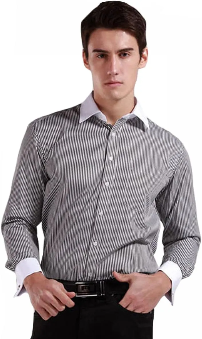 Cloudstyle Men's Dress Shirt Slim Fit Button Down Stripe Checked Shirt