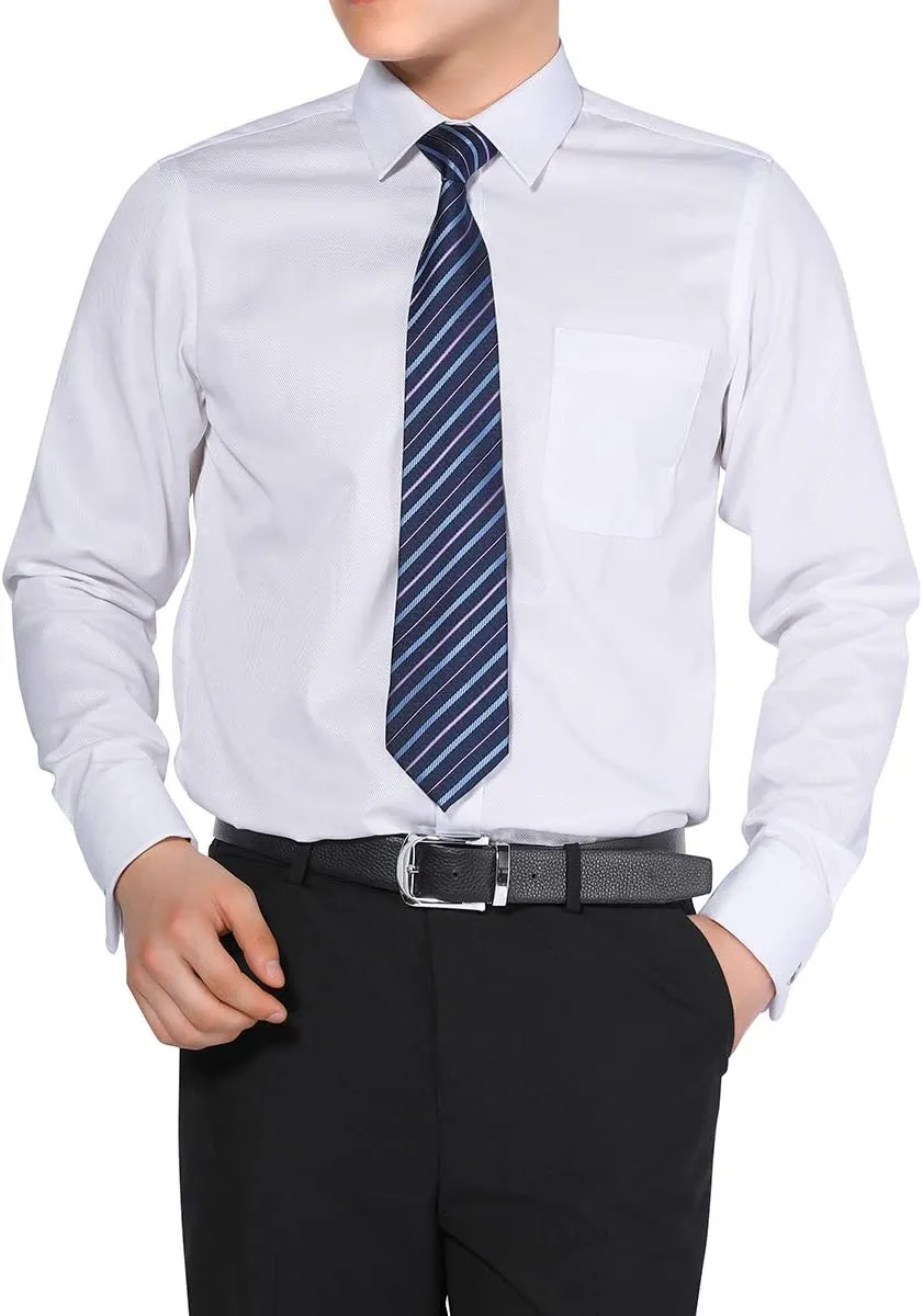 Cloudstyle Men's Dress Shirt Slim Fit Button Down Stripe Checked Shirt