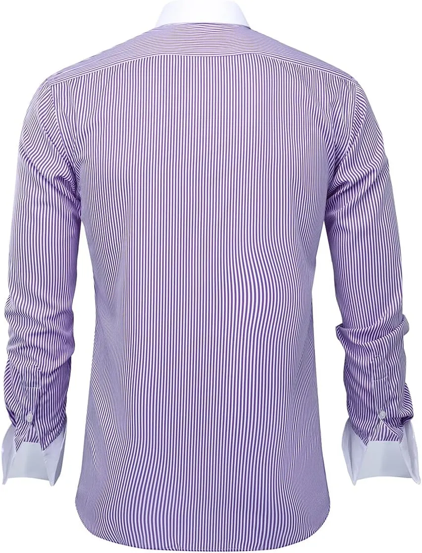 Cloudstyle Men's Dress Shirt Slim Fit Button Down Stripe Checked Shirt