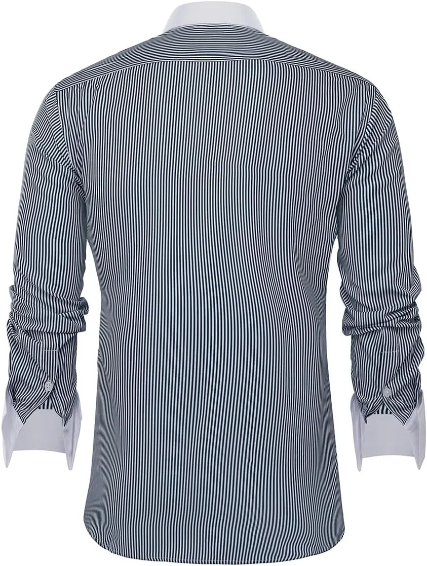 Cloudstyle Men's Dress Shirt Slim Fit Button Down Stripe Checked Shirt