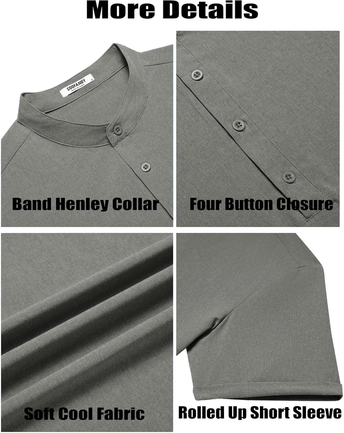 COOFANDY Men's Casual Henley Shirt Short Sleeve Band Collar Shirt Summer Beach Hippie Vacation T Shirt with Button