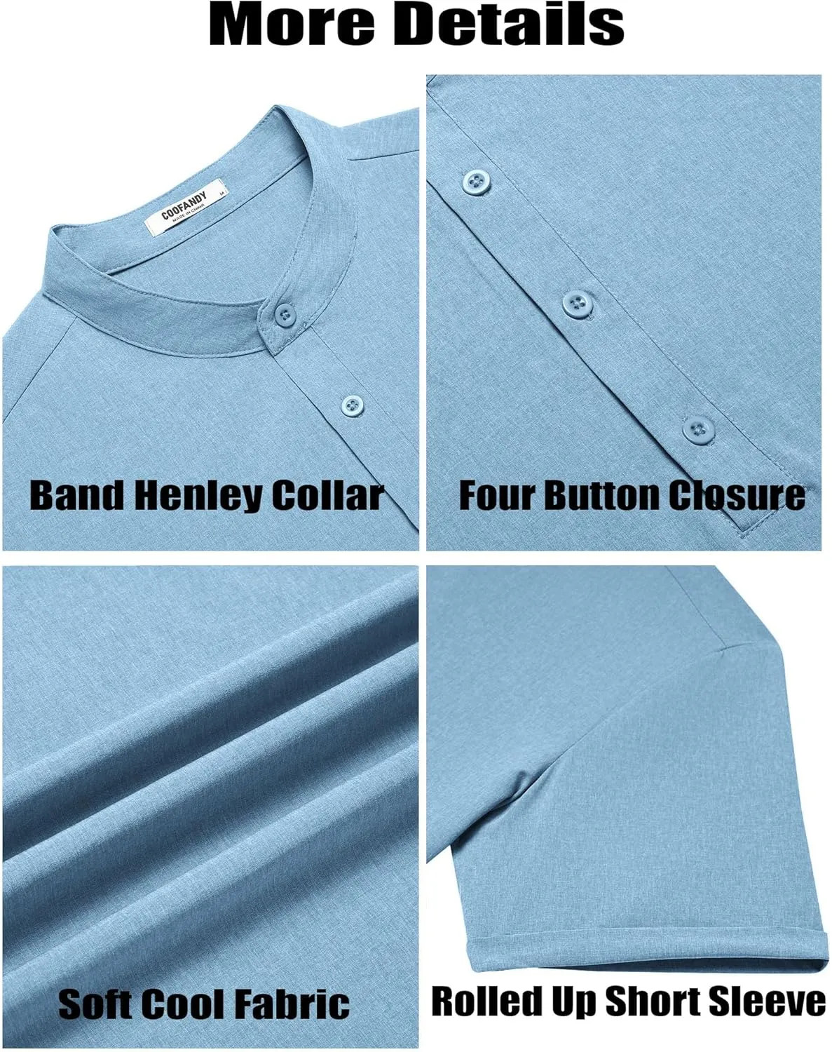 COOFANDY Men's Casual Henley Shirt Short Sleeve Band Collar Shirt Summer Beach Hippie Vacation T Shirt with Button