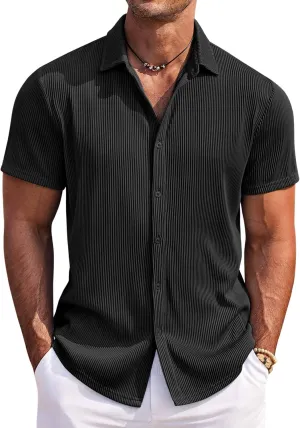 COOFANDY Men's Casual Shirts Short Sleeve Button Down Shirt for Men Wedding Beach Fashion Shirt