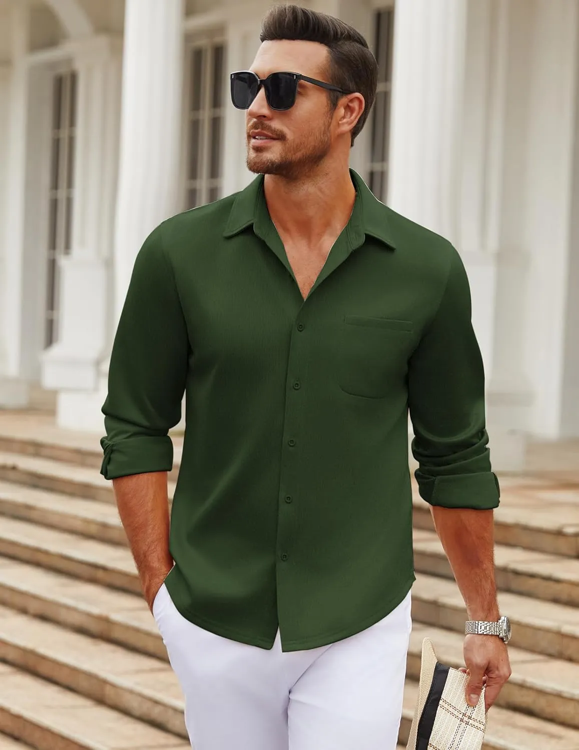 COOFANDY Men's Long Sleeve Wrinkle Free Shirt Casual Button Down Shirts Stretch Dress Shirt with Pocket