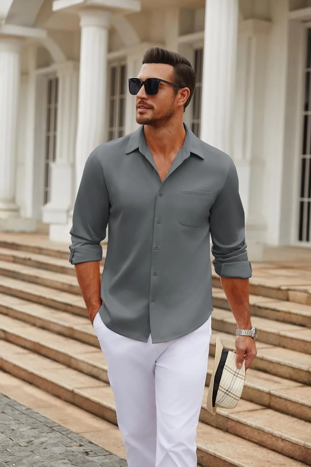 COOFANDY Men's Long Sleeve Wrinkle Free Shirt Casual Button Down Shirts Stretch Dress Shirt with Pocket