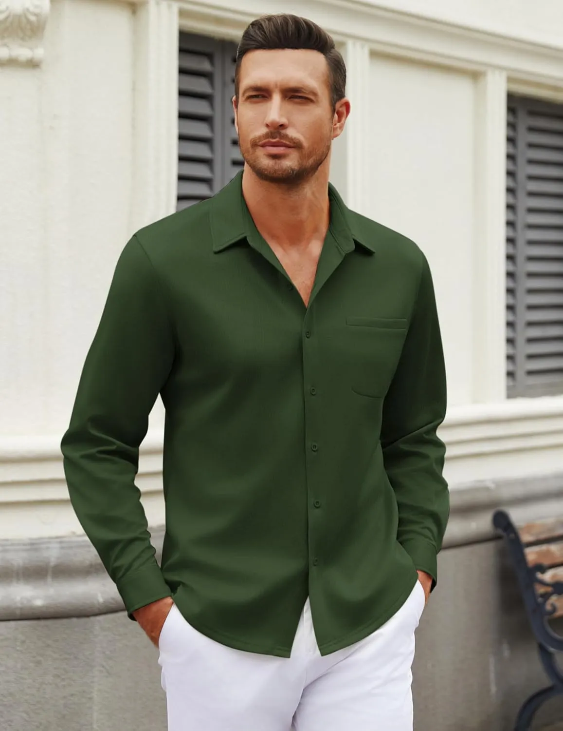 COOFANDY Men's Long Sleeve Wrinkle Free Shirt Casual Button Down Shirts Stretch Dress Shirt with Pocket