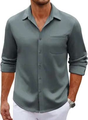 COOFANDY Men's Long Sleeve Wrinkle Free Shirt Casual Button Down Shirts Stretch Dress Shirt with Pocket