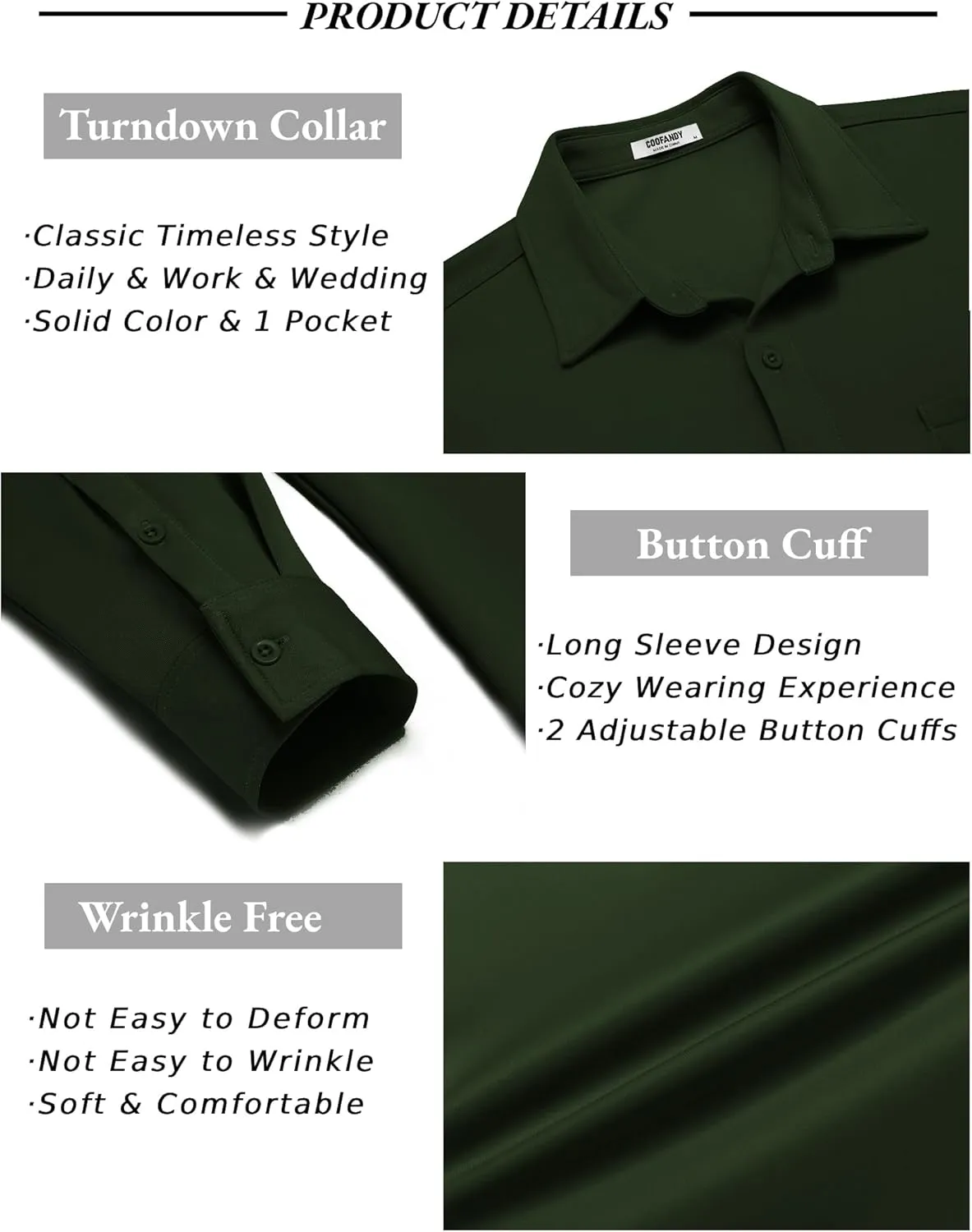 COOFANDY Men's Long Sleeve Wrinkle Free Shirt Casual Button Down Shirts Stretch Dress Shirt with Pocket