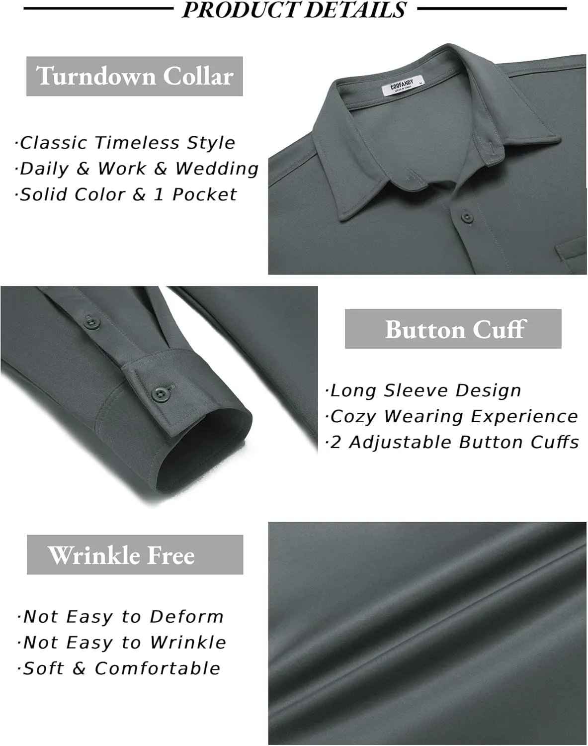 COOFANDY Men's Long Sleeve Wrinkle Free Shirt Casual Button Down Shirts Stretch Dress Shirt with Pocket