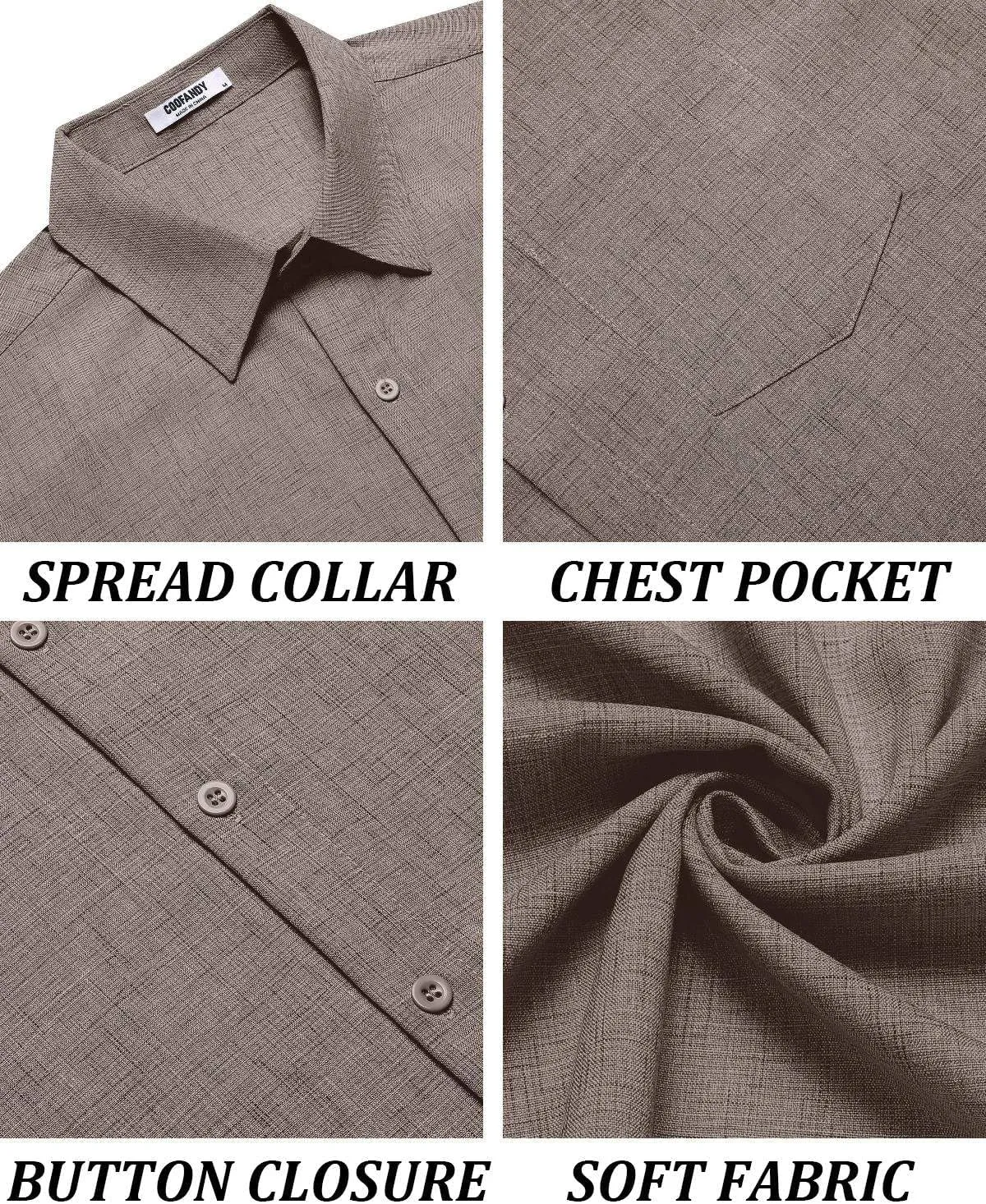 COOFANDY Men's Short Sleeve Button Down Shirt Casual Linen Shirts Summer Beach Vacation Shirt with Pocket