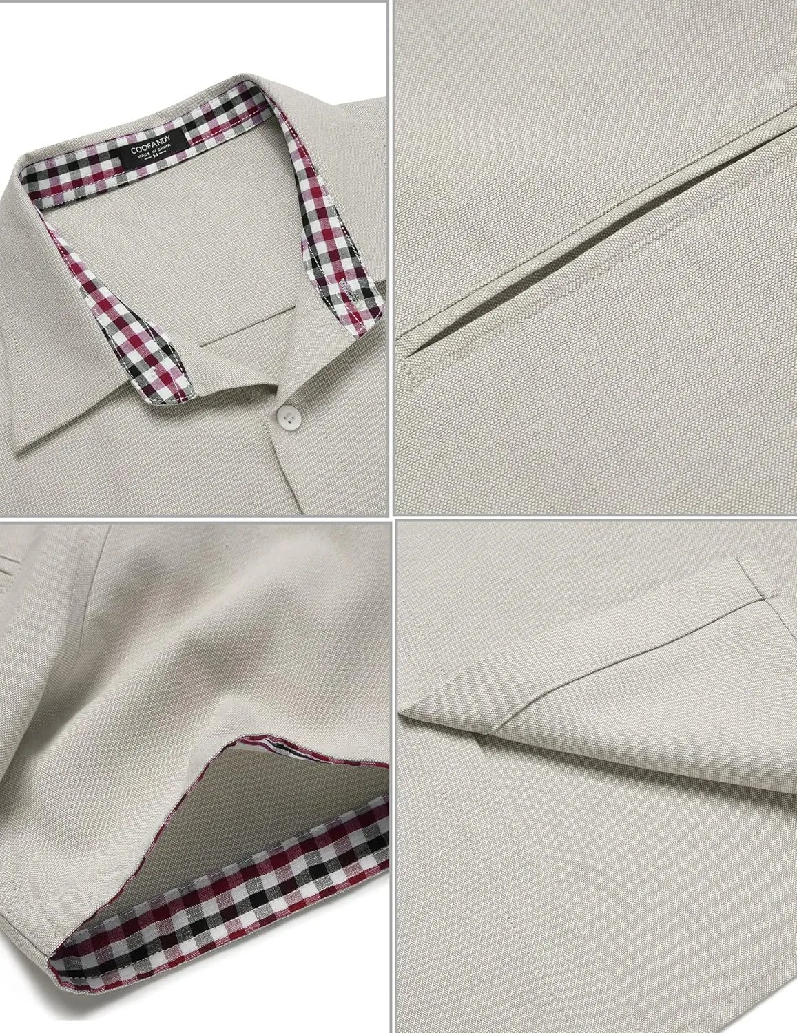 COOFANDY Men's Short Sleeve Oxford Dress Shirt Chambray Button Down Work Shirt Casual Plaid Collar Shirts