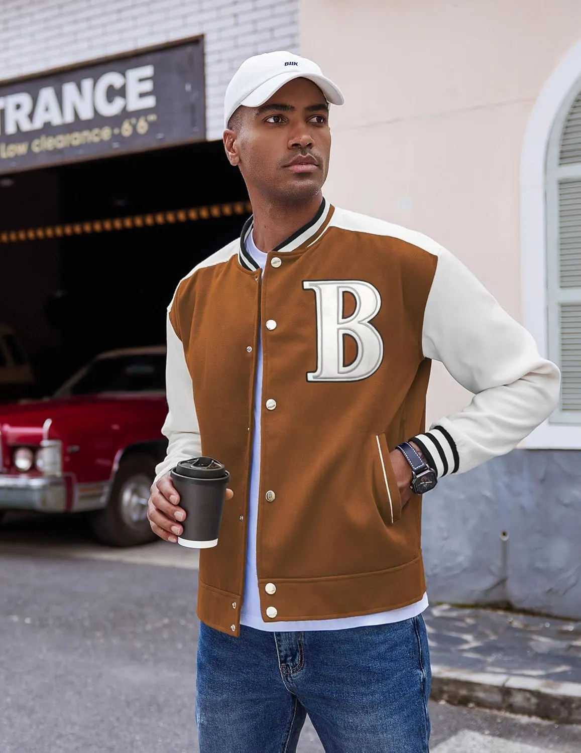 COOFANDY Men's Varsity Jacket Wool Blend Letterman Bomber Jacket Baseball Lightweight Jacket