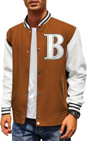 COOFANDY Men's Varsity Jacket Wool Blend Letterman Bomber Jacket Baseball Lightweight Jacket