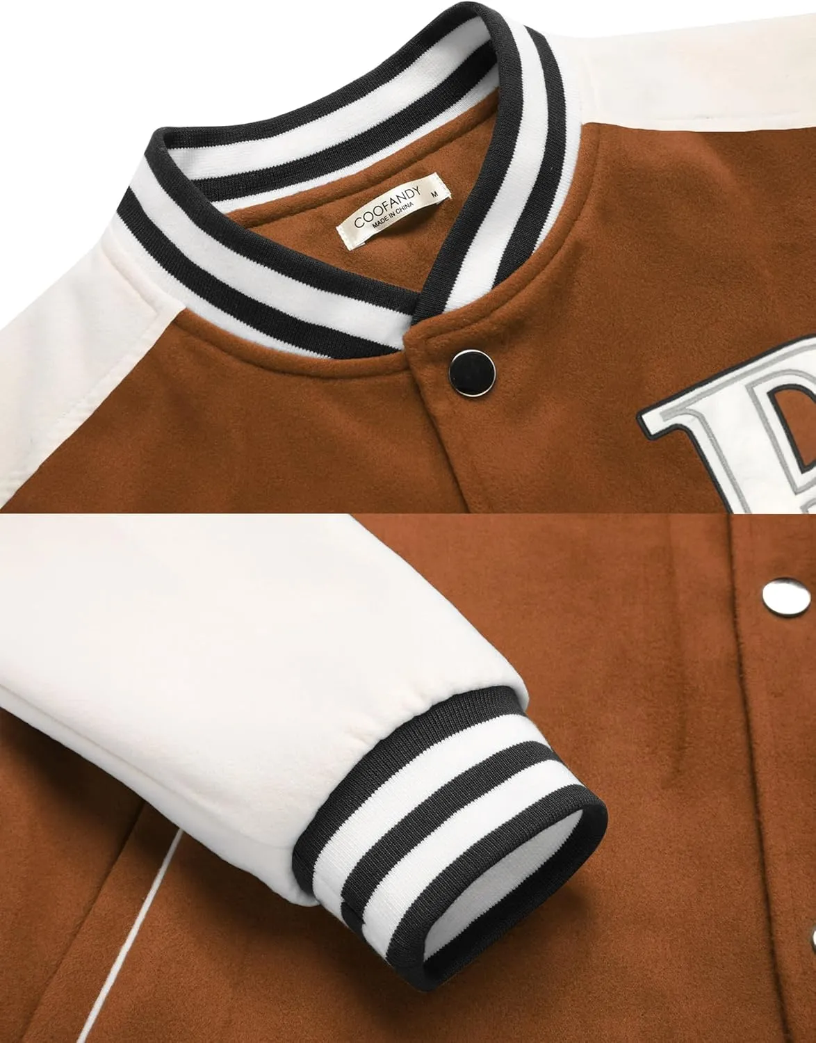 COOFANDY Men's Varsity Jacket Wool Blend Letterman Bomber Jacket Baseball Lightweight Jacket