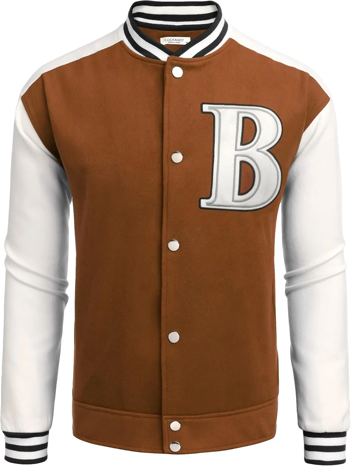 COOFANDY Men's Varsity Jacket Wool Blend Letterman Bomber Jacket Baseball Lightweight Jacket