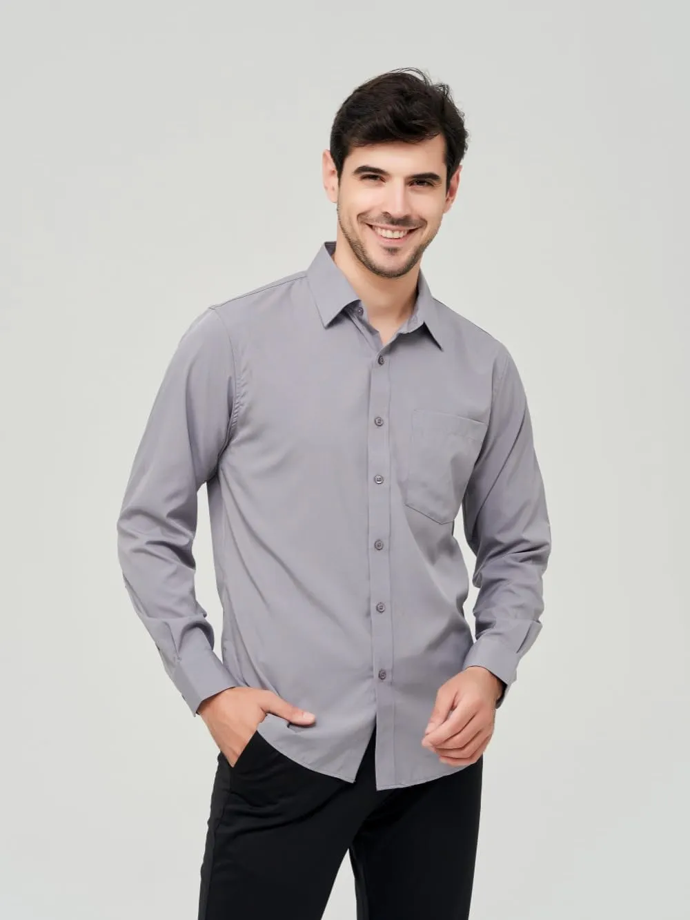 corfty Men Long Sleeve Dress Shirt - Regular Fit Stretch Free-Wrinkle Casual Button Down Shirt