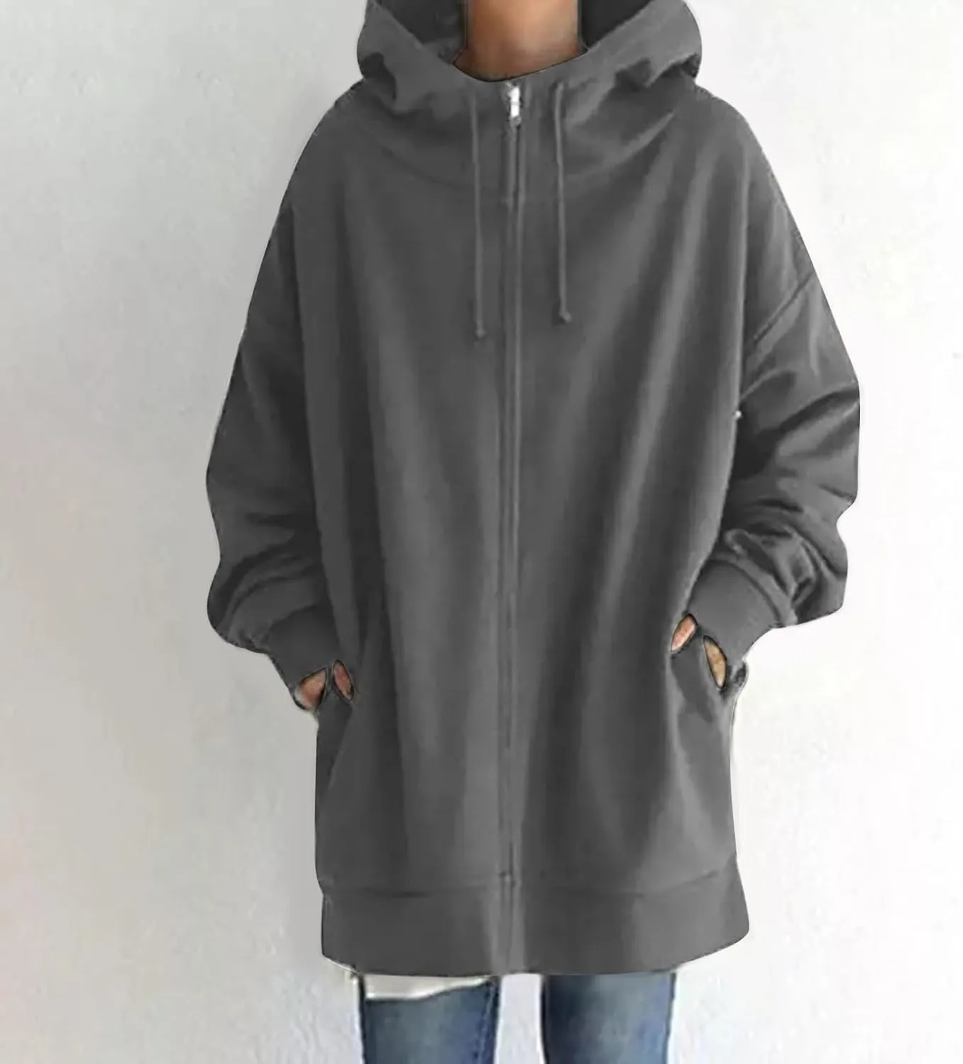 COTECRAM Women's Zip Up Hoodies Oversized Long Sleeve Fall Hooded Sweatshirts Casual Long Fleece Jacket Coats with Pockets