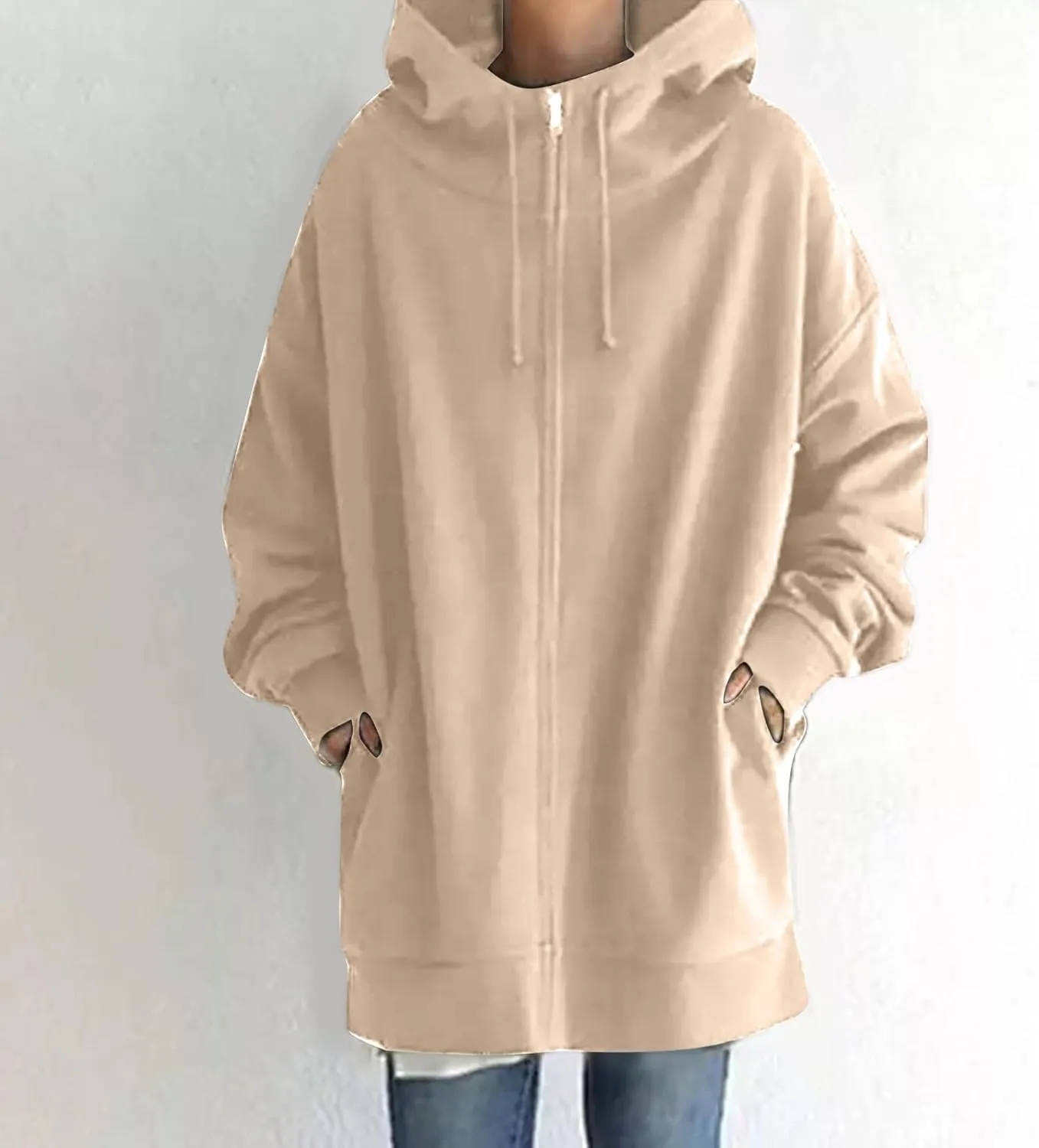 COTECRAM Women's Zip Up Hoodies Oversized Long Sleeve Fall Hooded Sweatshirts Casual Long Fleece Jacket Coats with Pockets