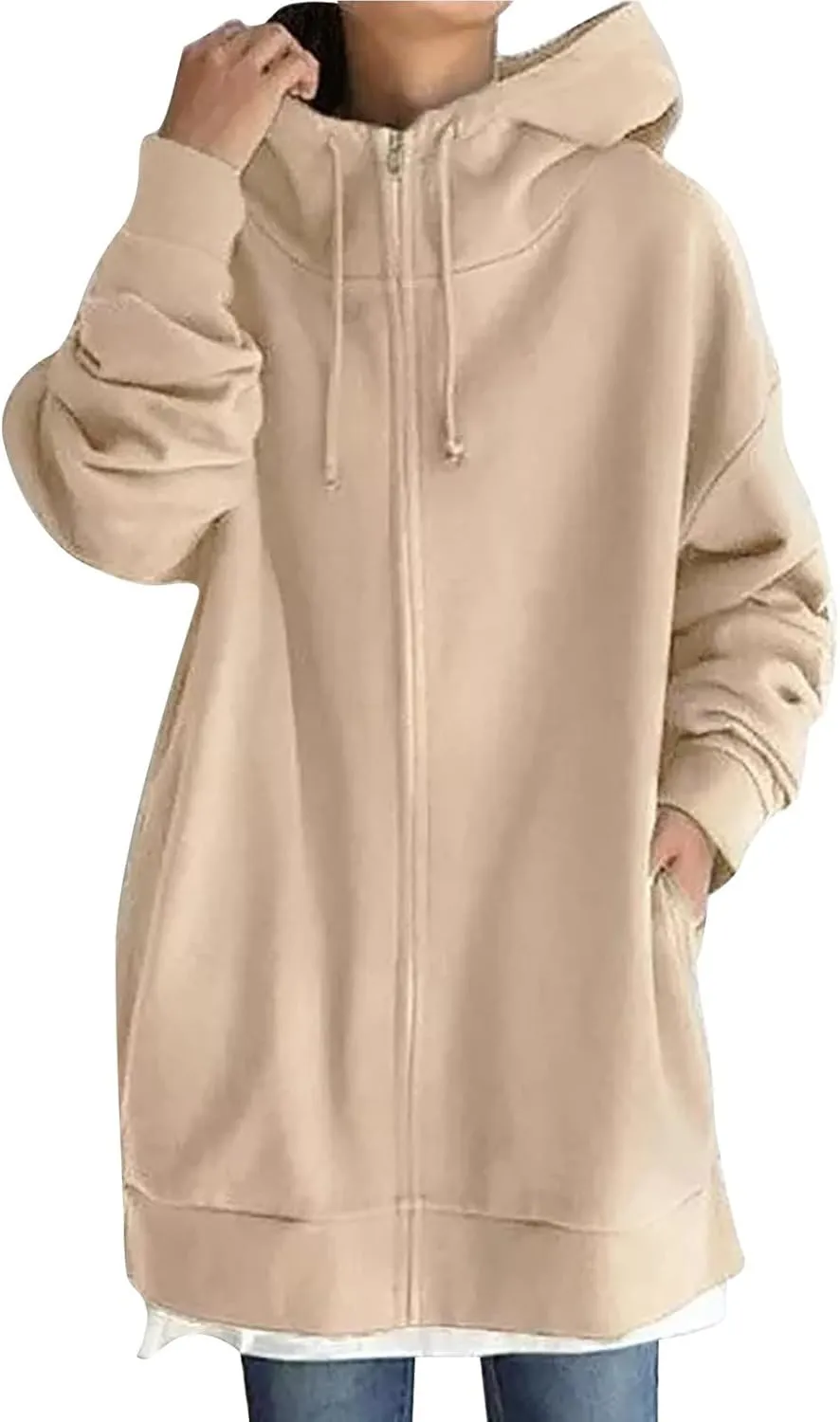 COTECRAM Women's Zip Up Hoodies Oversized Long Sleeve Fall Hooded Sweatshirts Casual Long Fleece Jacket Coats with Pockets