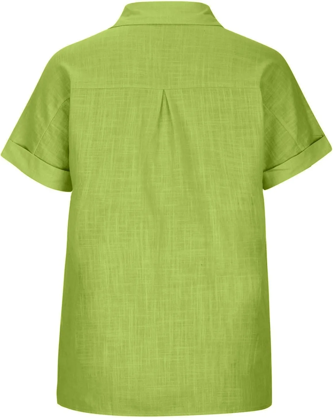 Cotton Linen Button Down Shirts for Women Collared Short Sleeve Work Blouse Trendy Loose Fit Summer Tops with Pocket