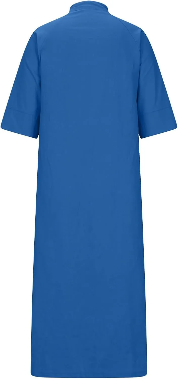 Cotton Linen Shirt Dress for Women Summer Button-Down Blouse Tops Flowy Loose A-Line Midi Dress Tunic Dress Plus Size