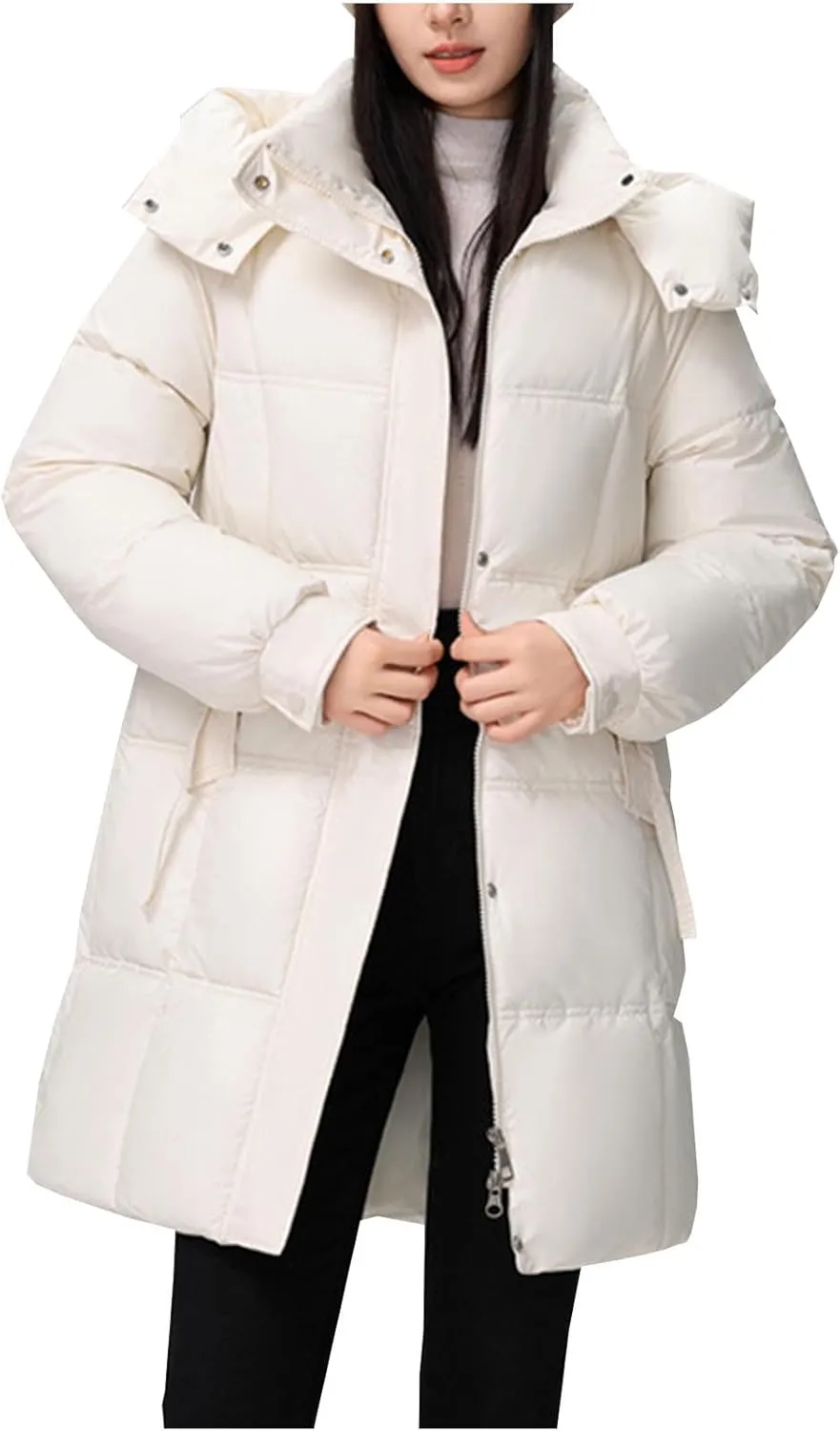 Cotton Padded Overcoat for Women Puffer Jacket Oversized Long Coats Winter Warm Lightweight Outwear with Pocket