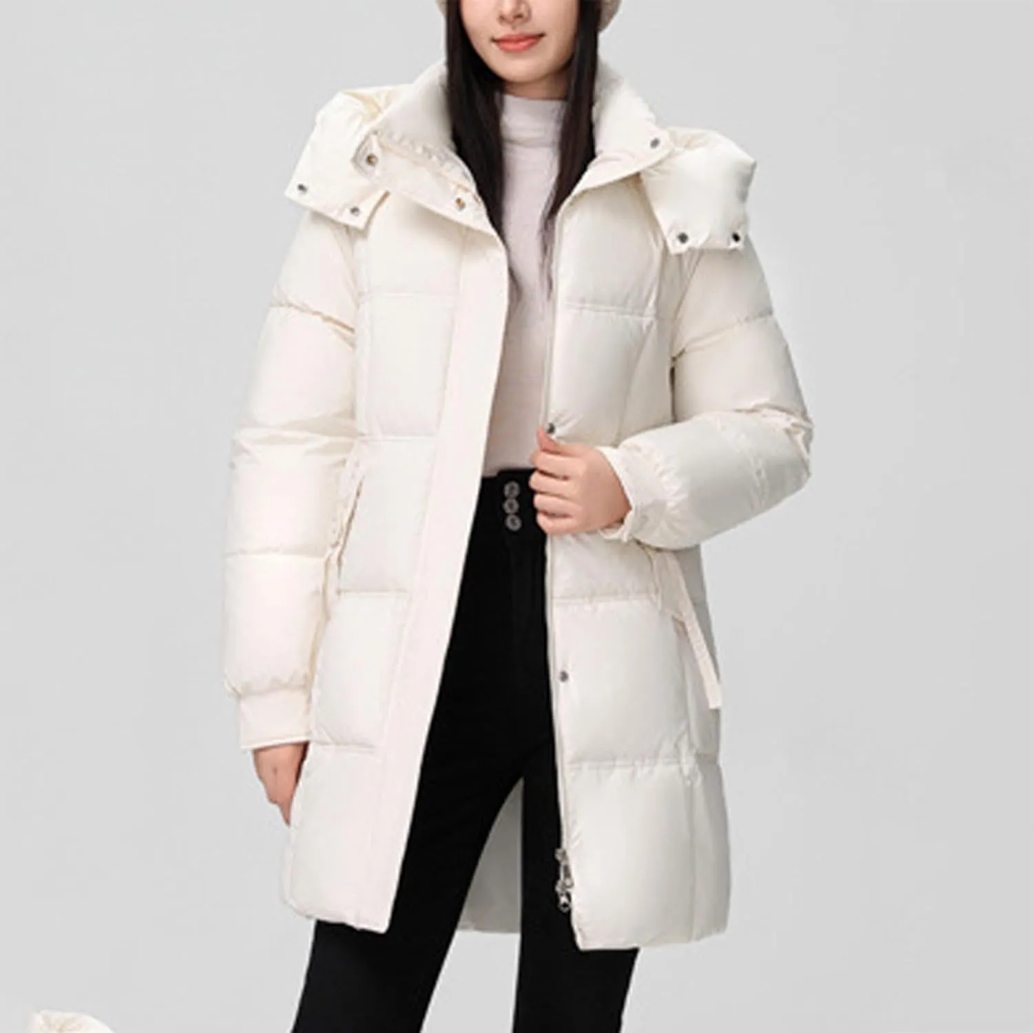 Cotton Padded Overcoat for Women Puffer Jacket Oversized Long Coats Winter Warm Lightweight Outwear with Pocket