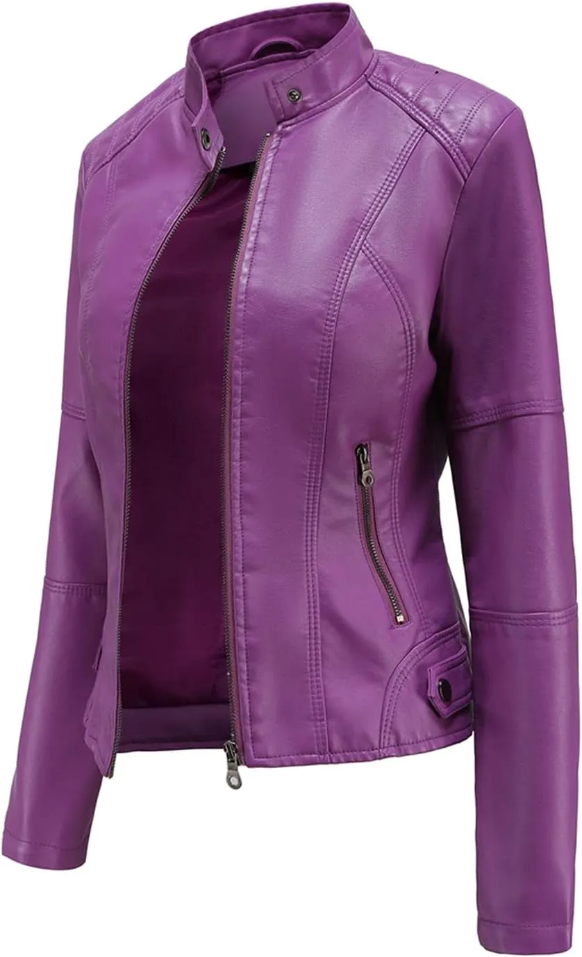 DEAR MODEL Faux Leather Jacket Women Bomber Jacket Women's Belted Motorcycle Jacket