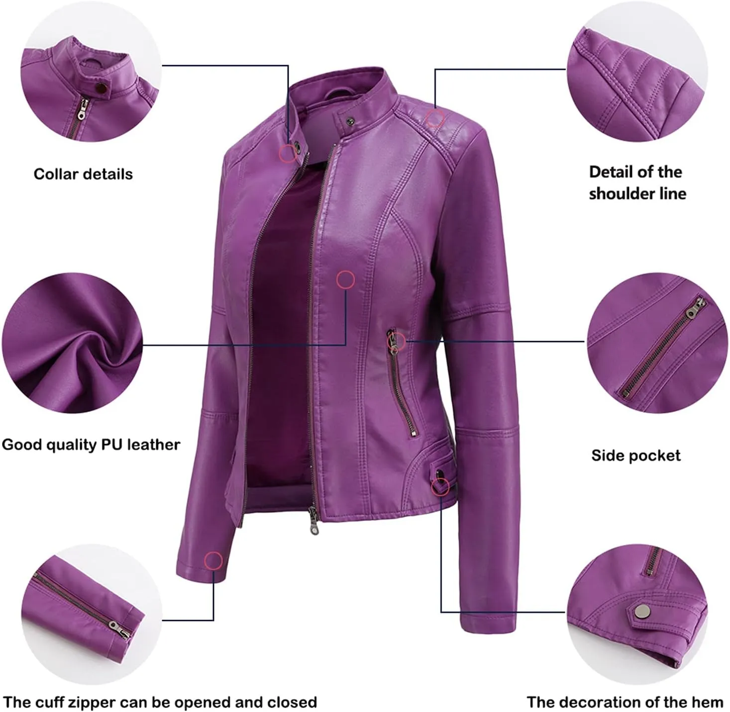 DEAR MODEL Faux Leather Jacket Women Bomber Jacket Women's Belted Motorcycle Jacket