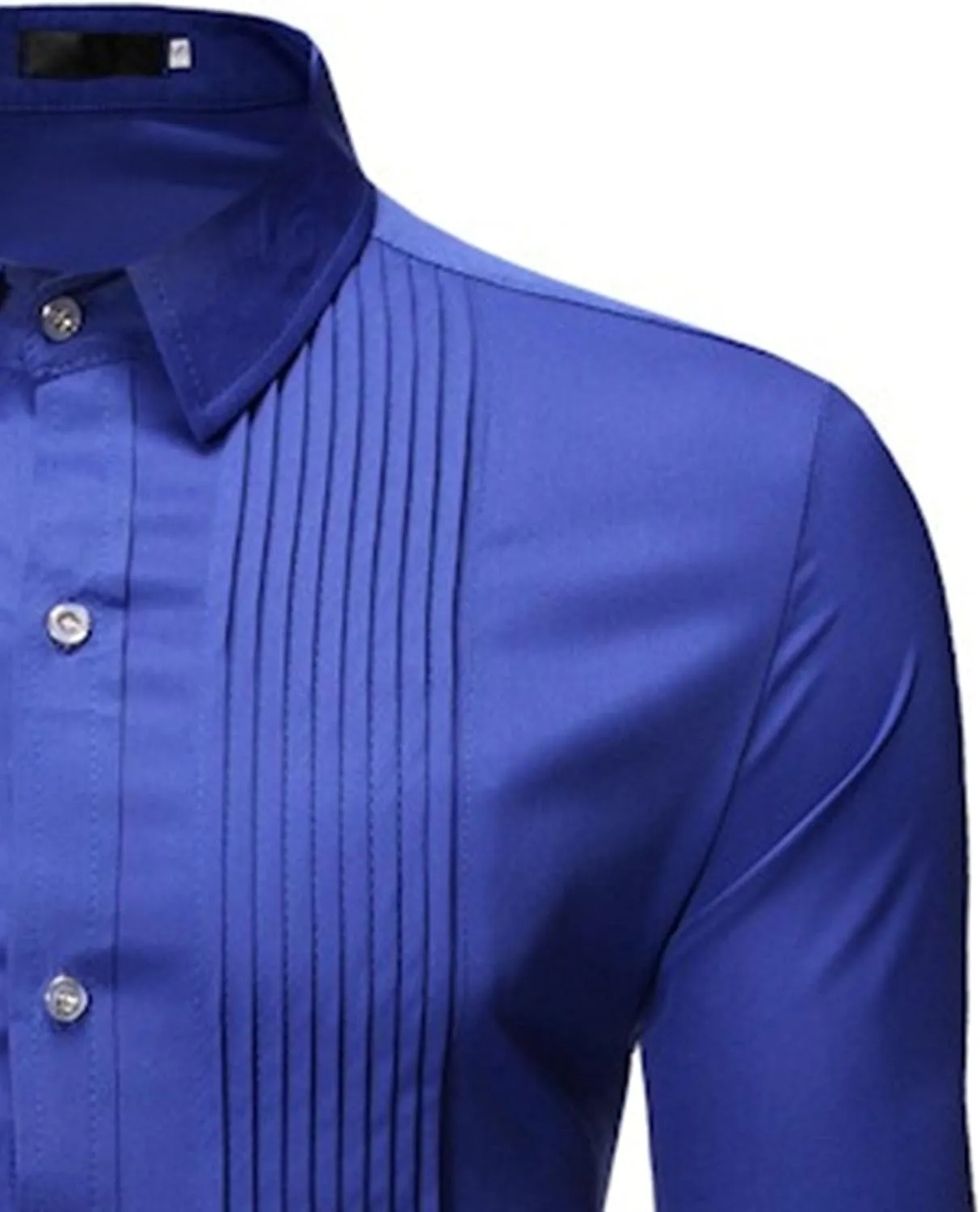 DGHM-JLMY Men Business Pleated Henry Collar Long Sleeve Shirt Slim Fit Pleated Tuxedo Wedding Shirt Solid Party Dress Shirt