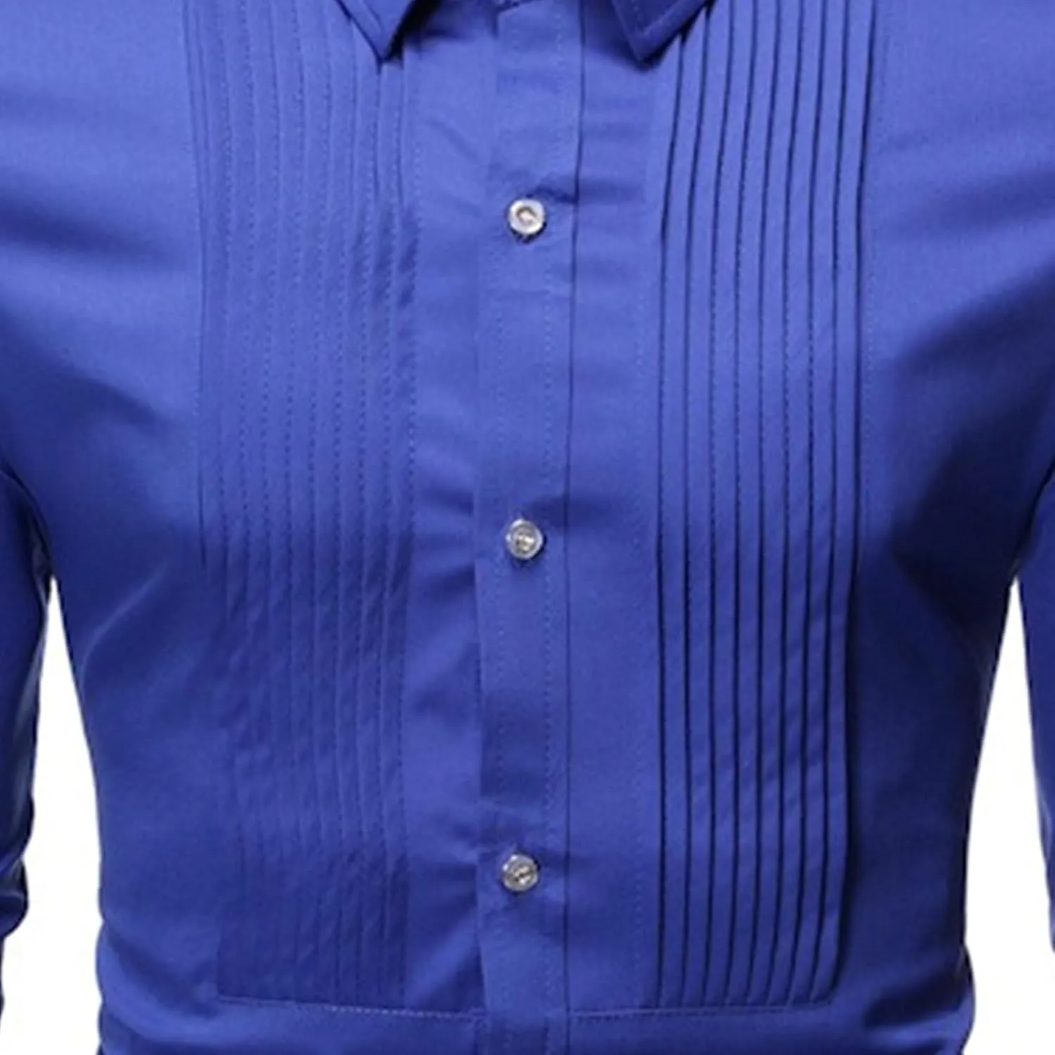 DGHM-JLMY Men Business Pleated Henry Collar Long Sleeve Shirt Slim Fit Pleated Tuxedo Wedding Shirt Solid Party Dress Shirt