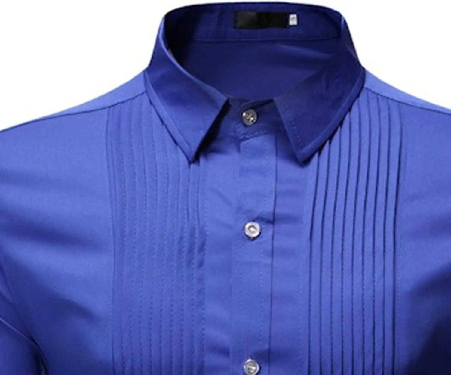 DGHM-JLMY Men Business Pleated Henry Collar Long Sleeve Shirt Slim Fit Pleated Tuxedo Wedding Shirt Solid Party Dress Shirt