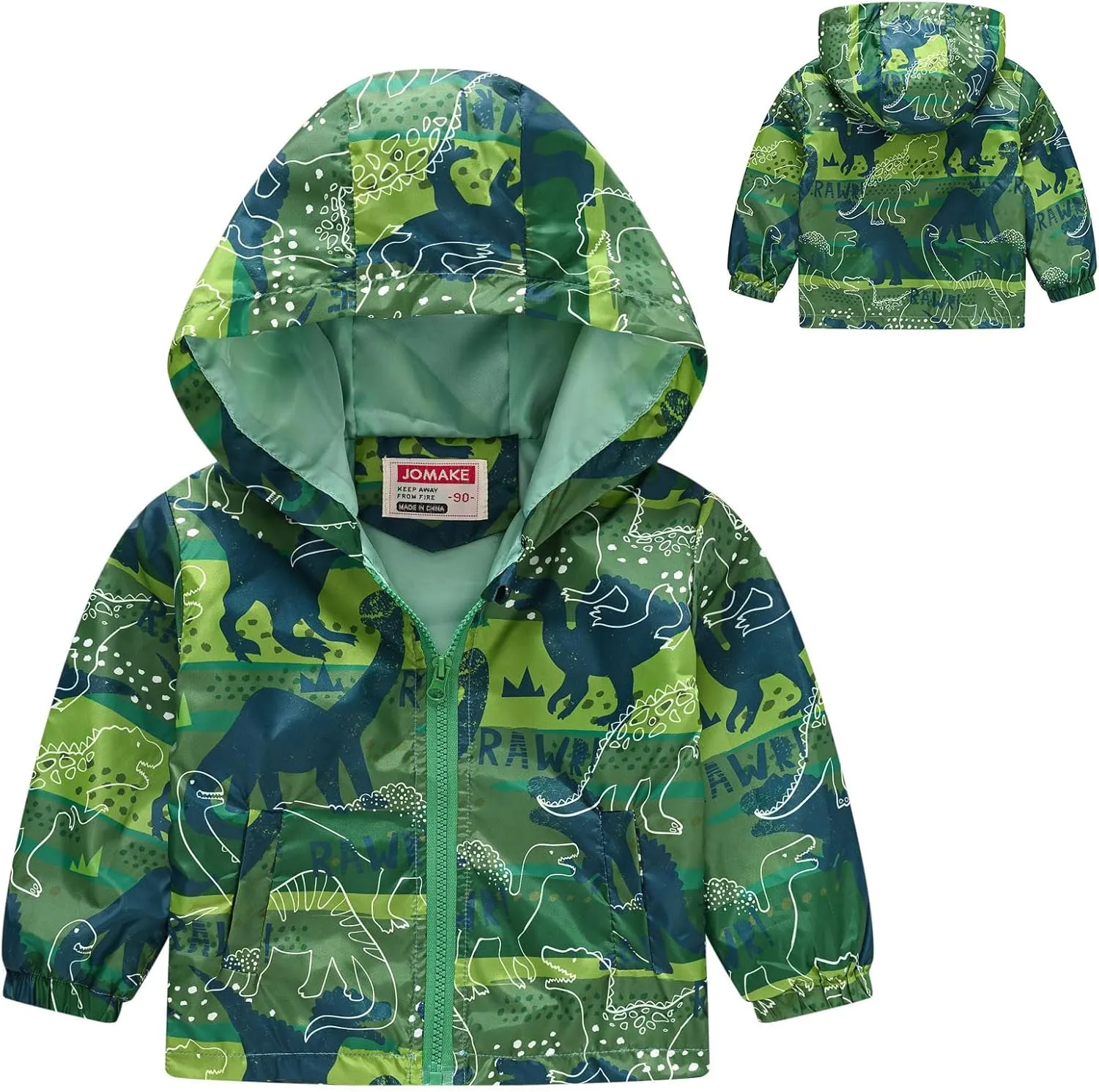 Dinosaur Hooded Jackets Toddler Baby Boys Girls Cartoon Print Windproof Coats Lightweight Zip Up Trench Outerwear