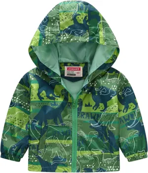 Dinosaur Hooded Jackets Toddler Baby Boys Girls Cartoon Print Windproof Coats Lightweight Zip Up Trench Outerwear