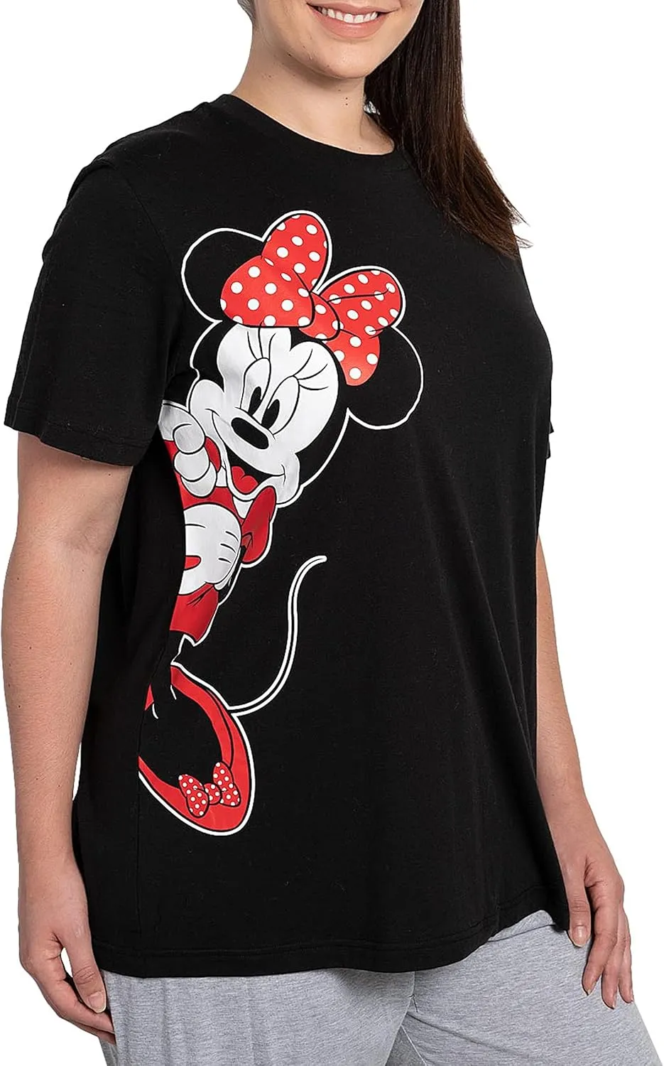 Disney Women's Plus Size T-Shirt, Minnie Mouse, Stretch Black Tee Shirt, Cute Summer Graphic Top, Disneyland Travel Shirt