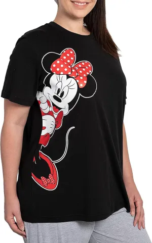 Disney Women's Plus Size T-Shirt, Minnie Mouse, Stretch Black Tee Shirt, Cute Summer Graphic Top, Disneyland Travel Shirt