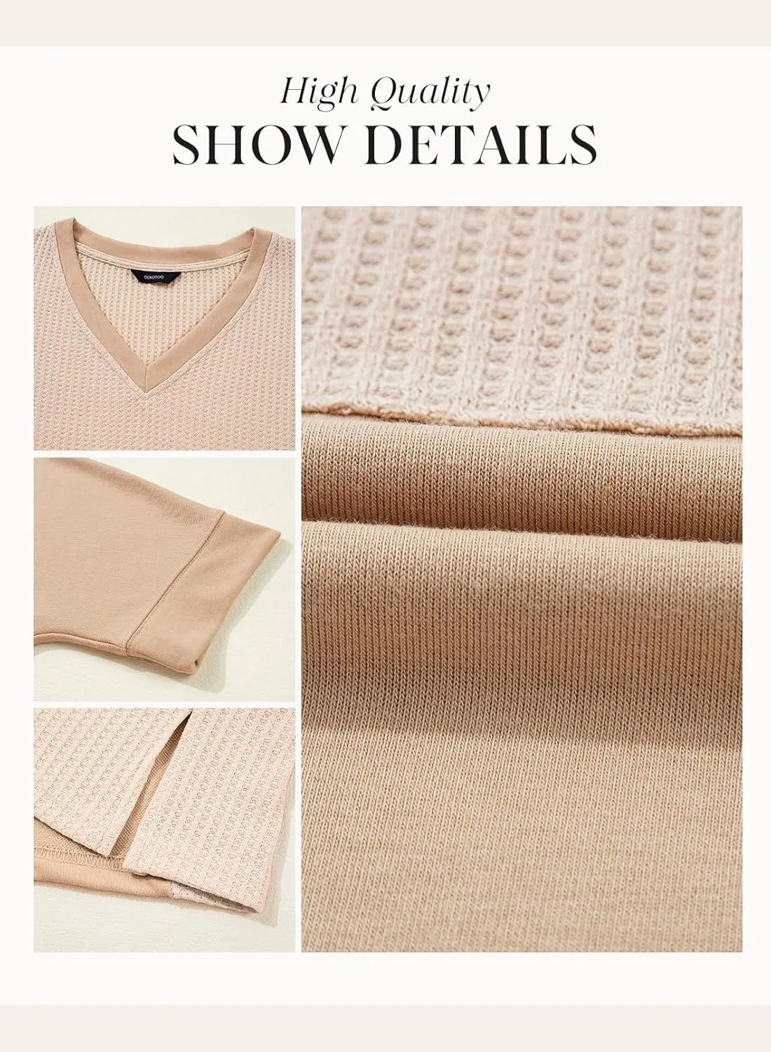 Dokotoo Oversized Tshirts for Women V-Neck Summer Tops Short Sleeve Fluffy Touch Waffle Casual Loose Fit Blouse