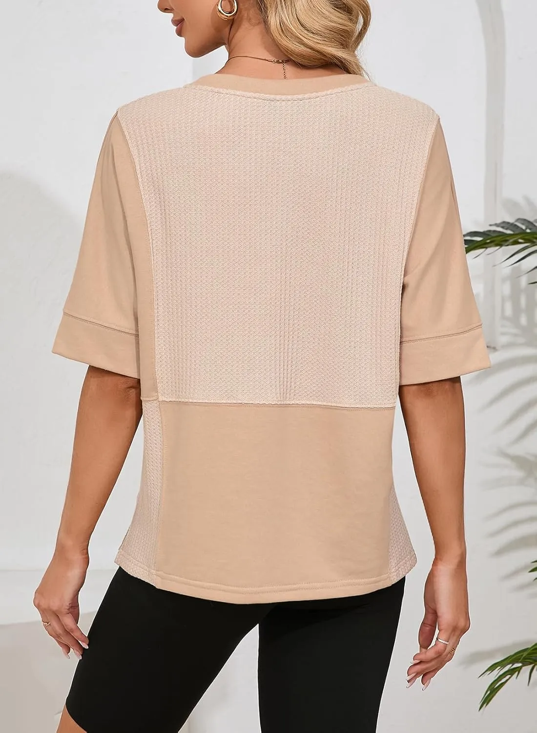 Dokotoo Oversized Tshirts for Women V-Neck Summer Tops Short Sleeve Fluffy Touch Waffle Casual Loose Fit Blouse
