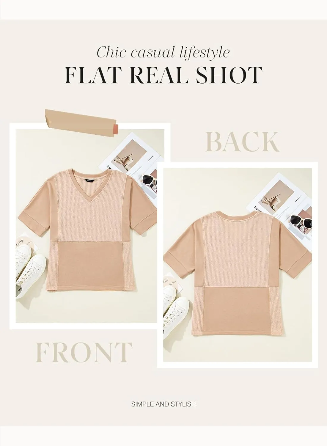 Dokotoo Oversized Tshirts for Women V-Neck Summer Tops Short Sleeve Fluffy Touch Waffle Casual Loose Fit Blouse
