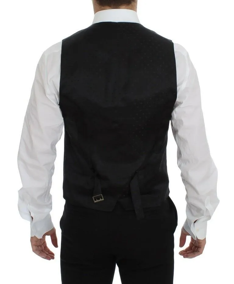 Elegant Brown Black Wool Blend Dress Vest