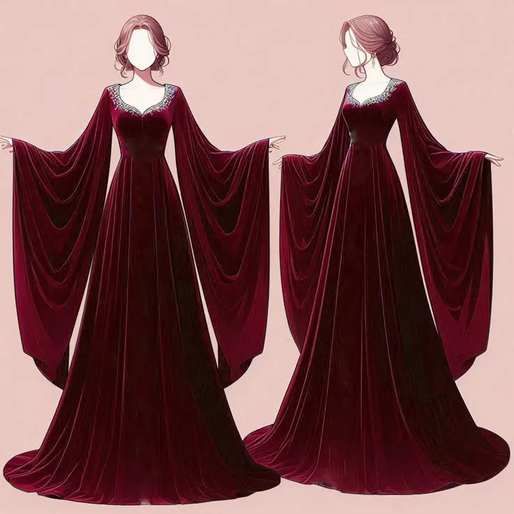 Elegant Burgundy Long Sleeves A-Line Velvet Long Formal Evening Dress, D934
