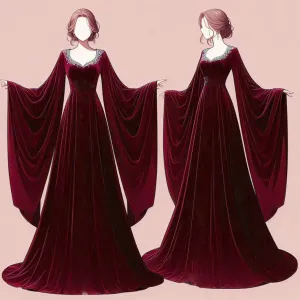 Elegant Burgundy Long Sleeves A-Line Velvet Long Formal Evening Dress, D934