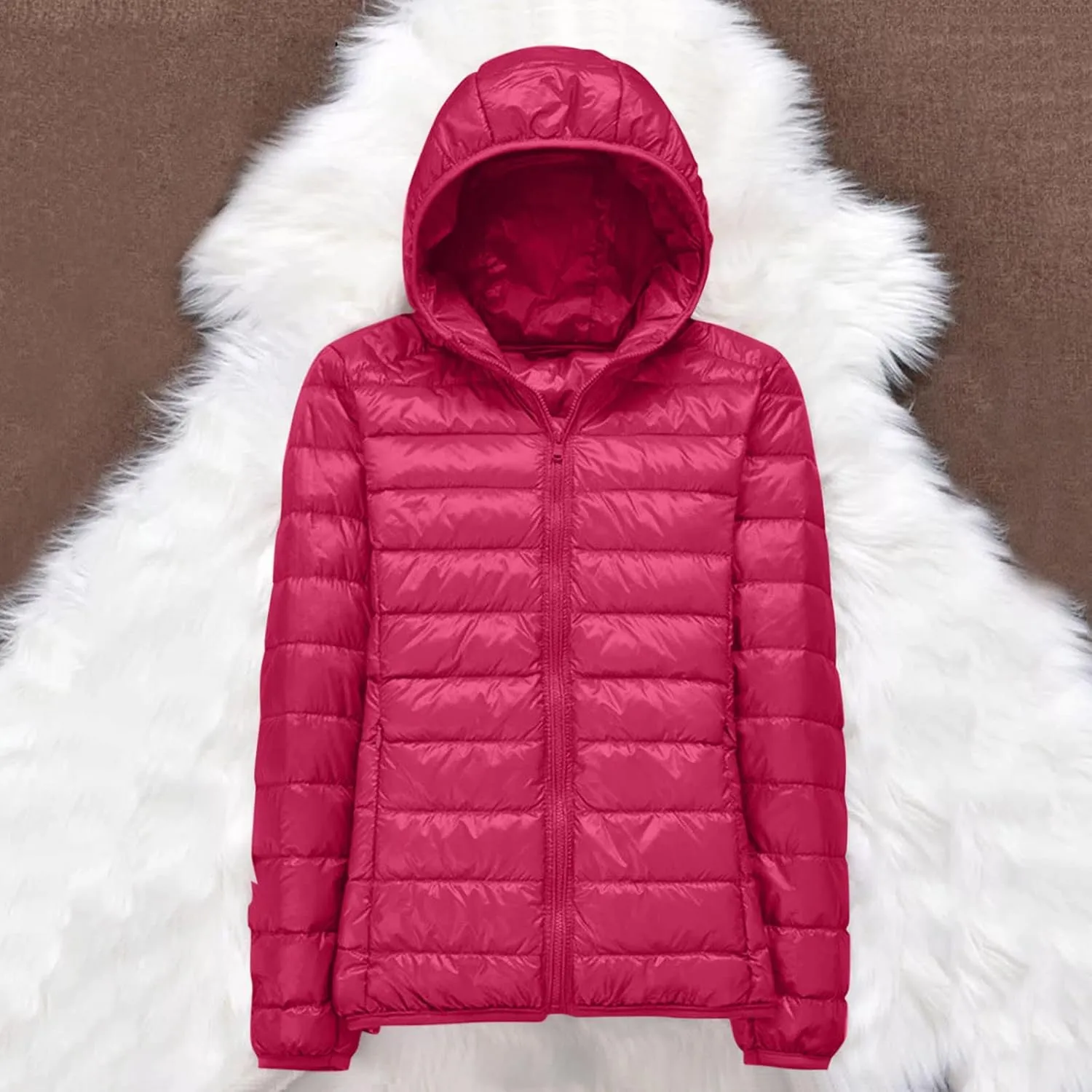 EMRELOD Women Down Jacket with Hood Lightweight Packable Zipper Winter Coat Slim Fit Casual Outdoor Solid Short Puffy Jacket