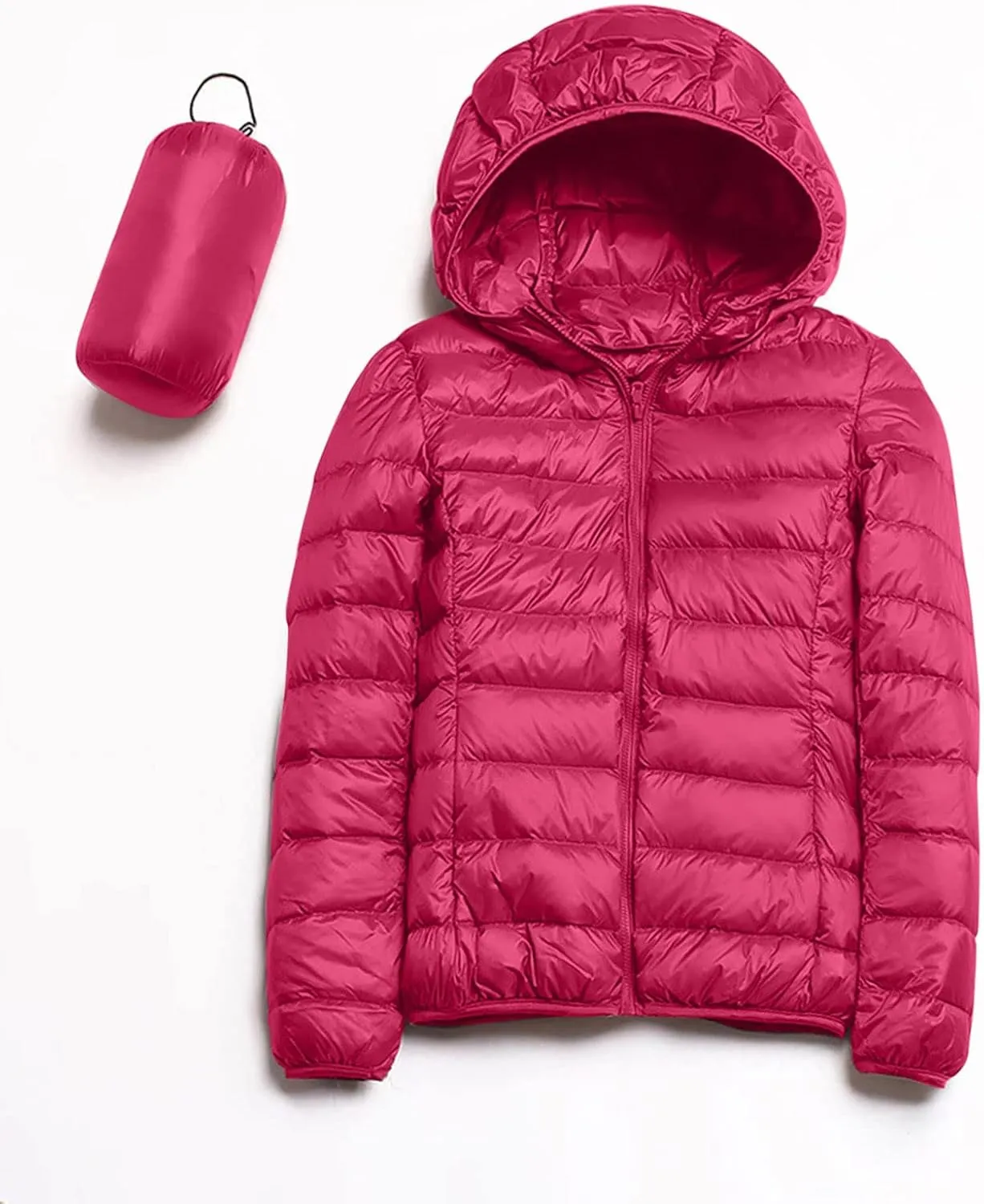EMRELOD Women Down Jacket with Hood Lightweight Packable Zipper Winter Coat Slim Fit Casual Outdoor Solid Short Puffy Jacket