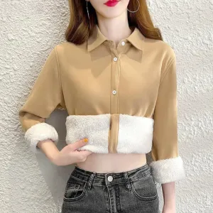 Enrica | Fleece Lined Button-Down Shirt for Women - Long Sleeve Cozy Blouse