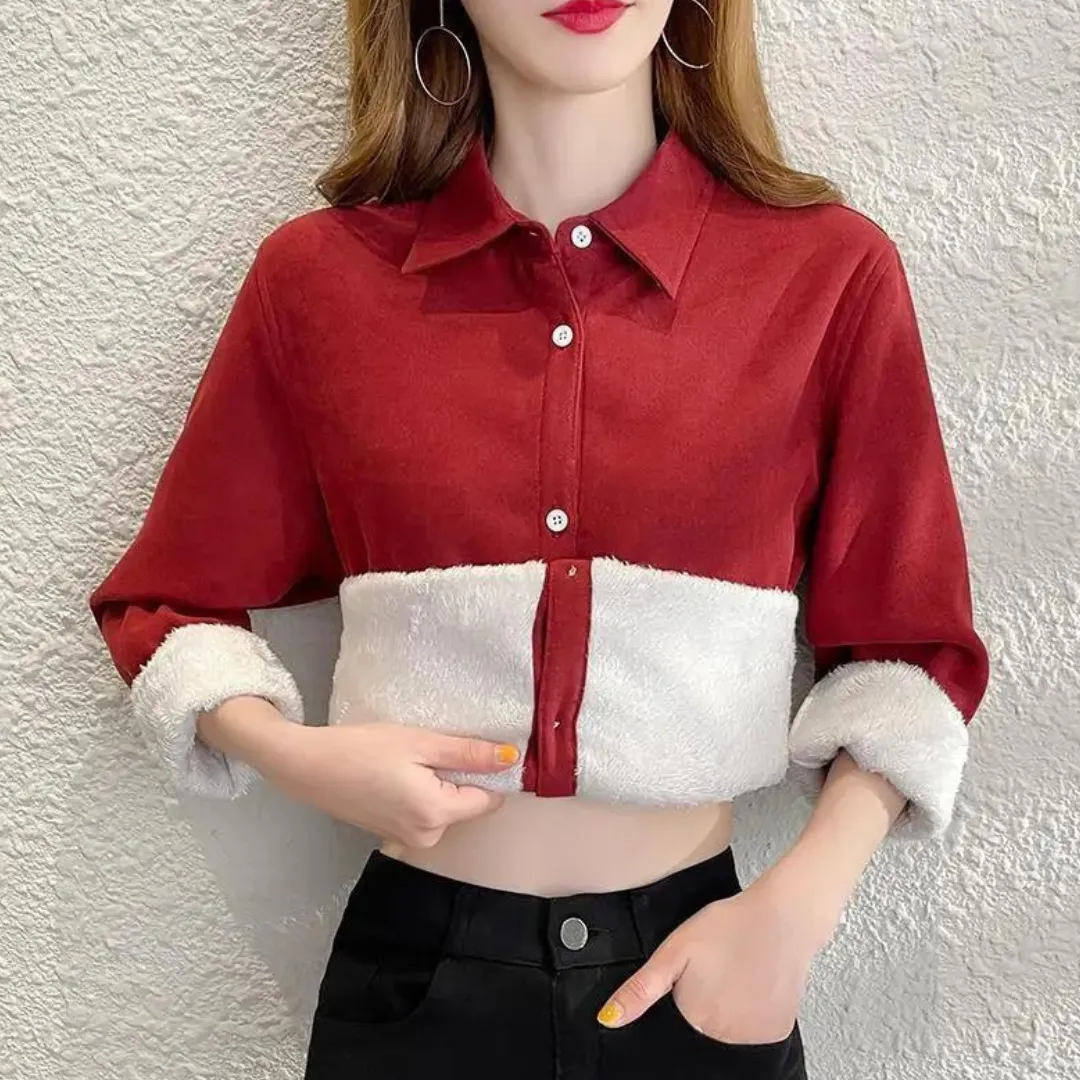 Enrica | Fleece Lined Button-Down Shirt for Women - Long Sleeve Cozy Blouse