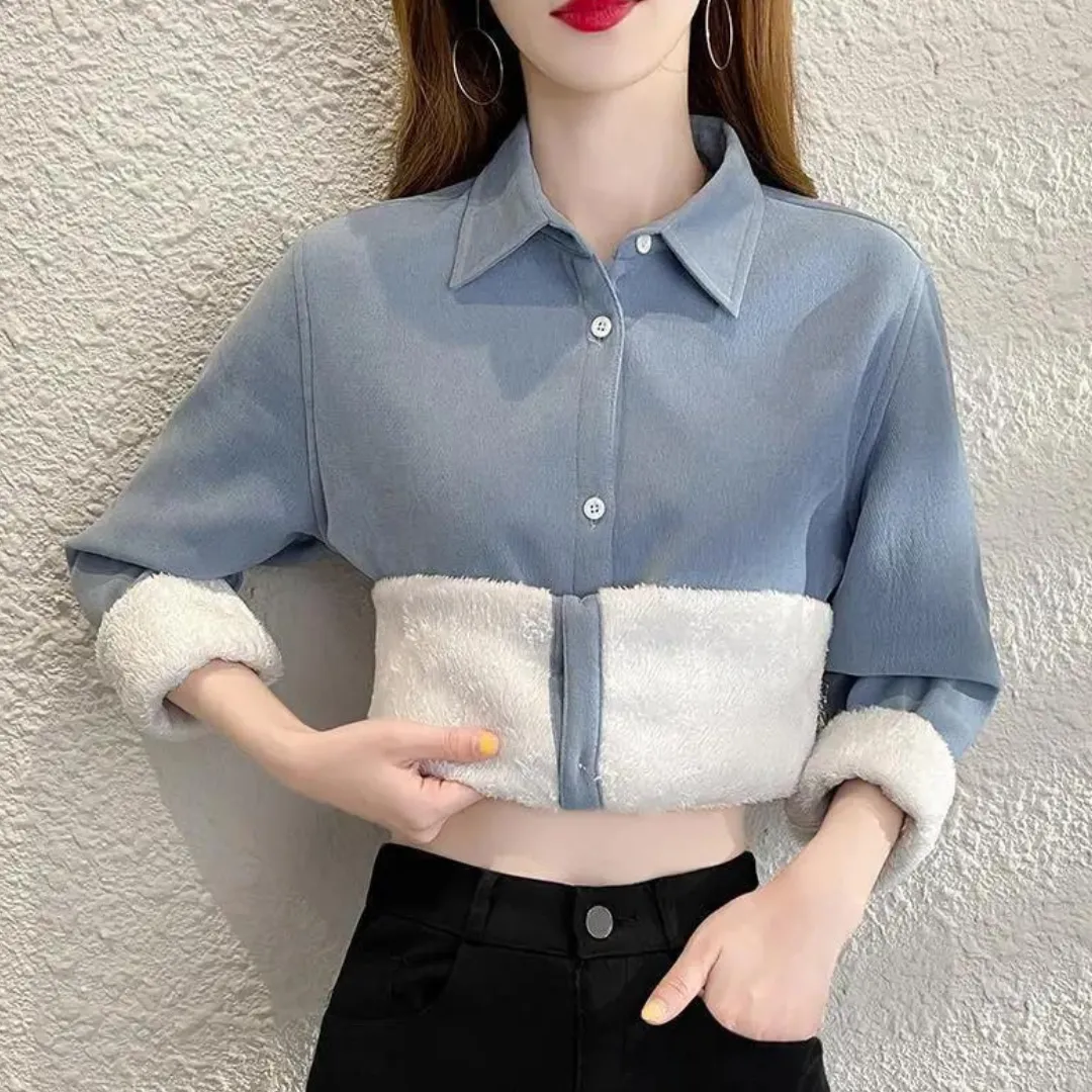 Enrica | Fleece Lined Button-Down Shirt for Women - Long Sleeve Cozy Blouse