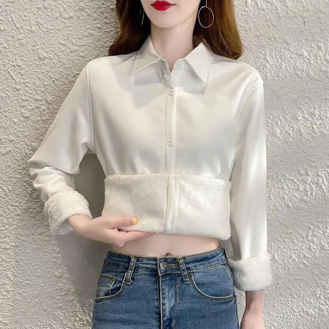 Enrica | Fleece Lined Button-Down Shirt for Women - Long Sleeve Cozy Blouse