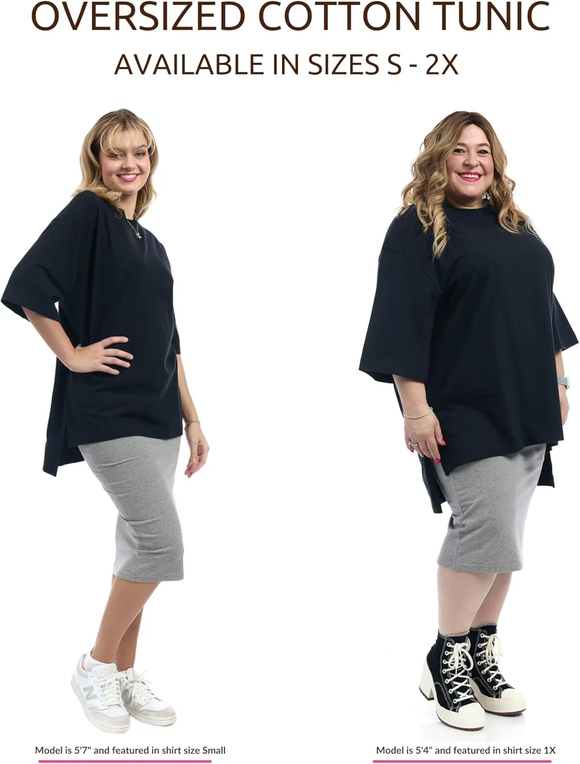 ESTEEZ Womens Oversized Cotton High Low Tunic T-Shirt Dress
